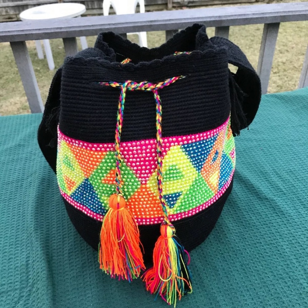 Large black jeweled Wayuu tribe crossbody bag new